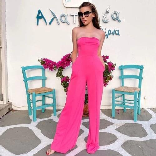 Rose Red Strapless Sexy Sleeveless & Long Pants 2021 New Summer Women Jumpsuits Fashion Party Outwear Rompers Jumpsuits