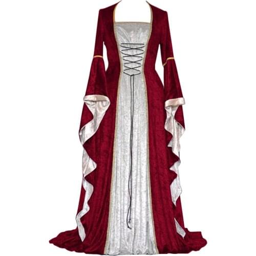 Stylish Bar Women Clothes 2019 Womens Vintage Celtic Medieval Floor Length Renaissance Gothic Cosplay Bandage Dress Winter Robe