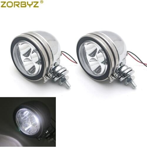 ZORBYZ Chrome Motorcycle Metal Retro LED Passing Driving Headlight Fog Light For Harley Cafe Racer Bobber Chopper Custom