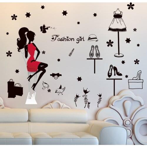 1pc Modern Lady Glass Window Door Sticker Garment Shop Sign Sticker Shopping Girl Wall Sticker Store Sticker