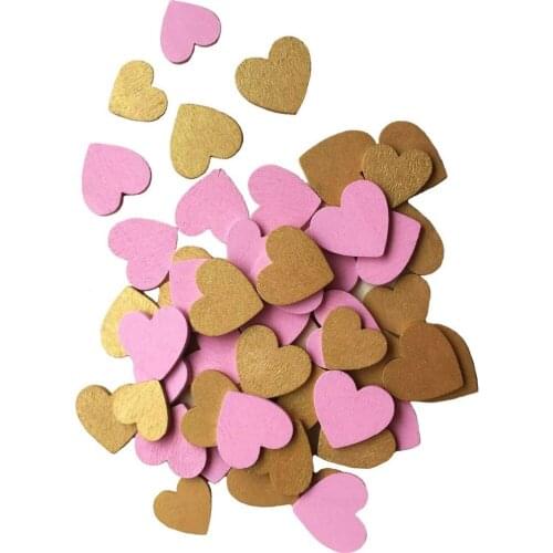 100pcs Pink Gold Wooden Love Heart wedding favor wedding table decorations