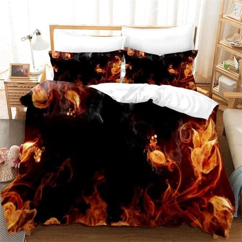 3D Black Burning Pattern Duvet Cover King Queen Single Bedding Sets Kids Adult Bed Sheet Flame Flower Quilt Comforter Covers