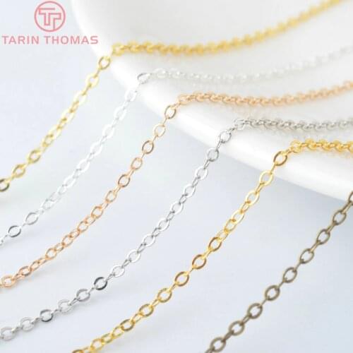 5 Meters width 1.5MM Gold Color Plated Copper Necklace Chain Flat Oval Link Chains For Jewelry Making Diy Jewelry Accessories