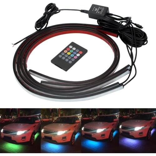 4x 8 Colors Music Active Sound Control Underbody Decorative Light Auto LED Strip Neon Light Car Bottom Atmosphere Lamp