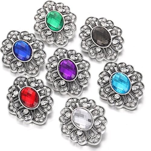 6pcs/lot New Snap Jewelry Big Crystal 18mm Flower Snap Buttons for Snap Button Jewellery Snaps Jewelry Leather Bracelet