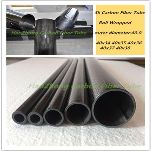 Glossy 3k Carbon Fiber Tube/Pipes OD40mm ID34mm 35mm 36mm 37mm 38mm x500mm Roll Wrapped