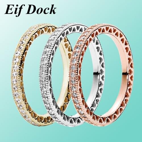 Hot Sale Silver Color Eternal Love Sparkle Hearts Ring Rose Gold Color Stackable For Women Engagement Jewelry Christmas Gift