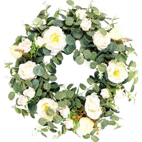 Faux Artificial Eucalyptus Wreath Fake Leaves Door Hanging Garland Decor