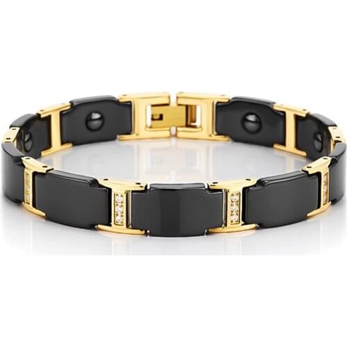 Ceramic Strength Magnetic Therapy Bracelet - Arthritis Pain Relief and Carpal Tunnel Magnetic Bracelets for Men With CZ Insert