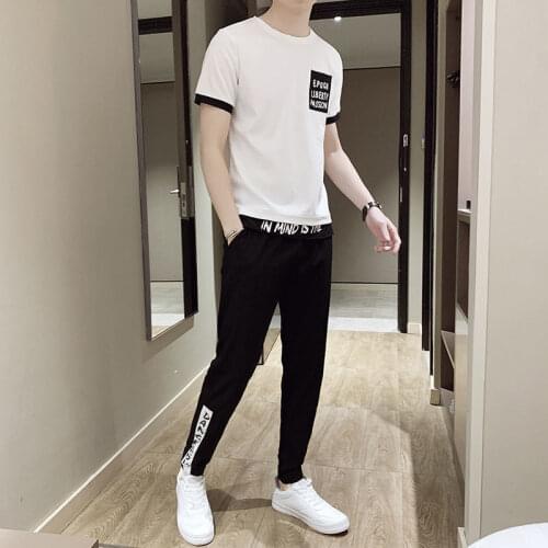 Summer casual suit mens tide brand 2021 new sports summer thin handsome two summer clothes