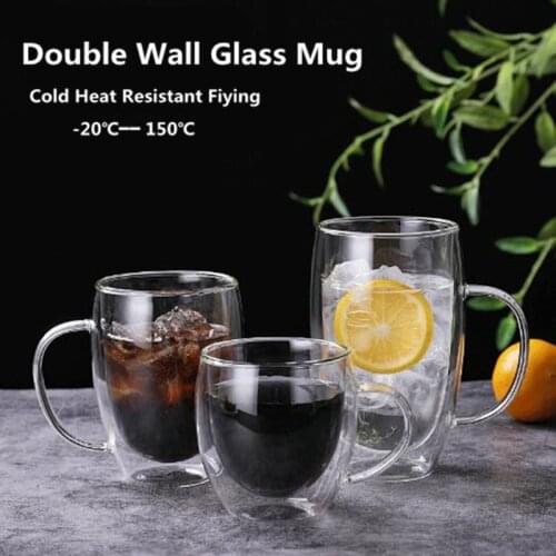 250/350/450ML Glass Cup Double Wall Glasses Insulated Coffee Mug With Handle For Latte Cappuccino Americano Espresso Tea Cups