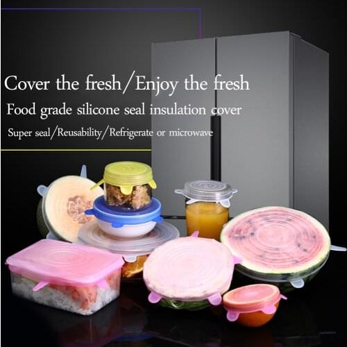 6pcs Food Silicone Lids Reusable Food Wrap PP Stretch Lids Food Silicone Cover Plastic Lid Saran Wrap Fermentation Universal Lid