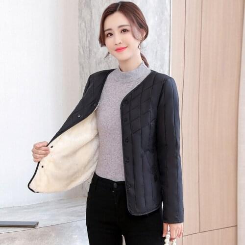 Short Plus Velvet Warm Cotton Jacket Women Winter Down Cotton Jacket Lightweight Inner Wear Small Padded Coat Female Outerwear