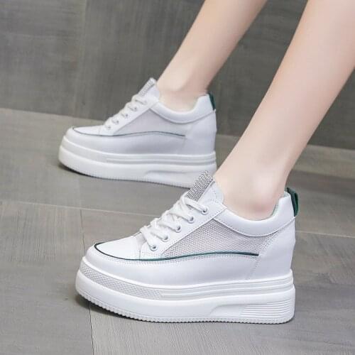 Spring And Autumn Trends Hot Sale Inner Increased Wedge Heels Thick-Soled Mesh Breathable Ladies Casual Sports Shoes Laces