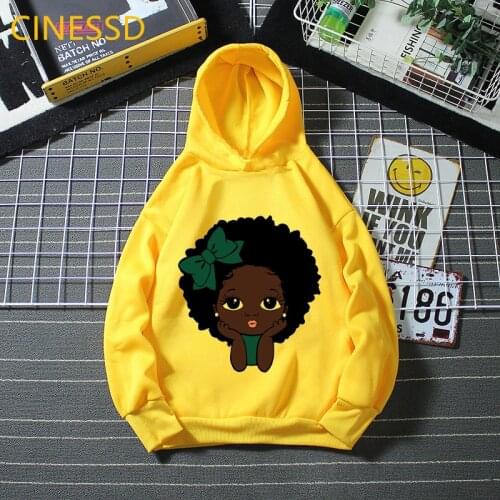 Cute bow little black girl print kids sweatshirt children lovely winter clothes thick hoodies melanin princess design teens top