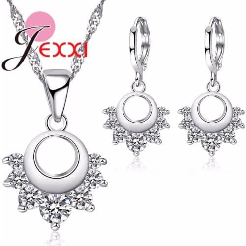 Fashion Hollow-out Round Flower Wedding Jewelry Sets For Women 925 Sterling Silver Necklace Earring Lover Best Gifts
