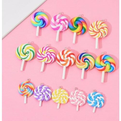 Fashion Pendant Soft Clay DIY Necklace Earrings 10PCS Jewelry Simulation Lollipop