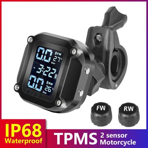 Motorcycle TPMS Motor Tire Pressure Monitor System Tyre Temperature Monitoring Alarm System USB Charging Motos with 2 Sensors