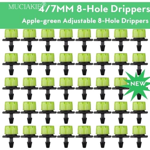 MUCIAKIE 30-1000PCS Apple-green Adjustable 8-Hole Drippers Garden Micro Emitter Mini Irrigation Nozzles Adjustable Sprayer