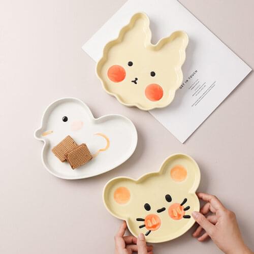 Ins Cartoon Tableware Dinner Plate Frog Rabbit Duck Craft Kawaii Ceramic Plate Cake Dessert Kitchen Household Dinnerware New