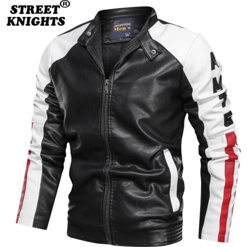 2021 Mens Motorcycle Jacket Autumn Winter Men New Faux PU Leather Jackets Casual Embroidery Biker Coat Zipper Fleece Jacket
