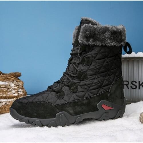 Winter With Fur Warm Snow Boots Men Black Leather Mens Boots High Top Rubber Ankle Boots Men Waterproof Work Shoes Botas Hombre