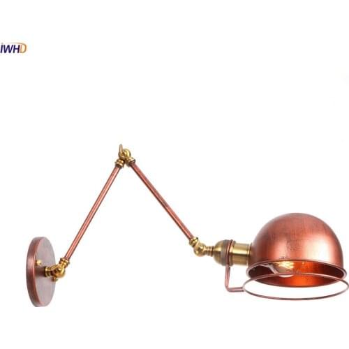 IWHD Rust Adjustable Swing Long Arm Wall Light Fixtures Home Lighting Loft Style Industrial Vintage Wall Lamp Sconce Luminaire
