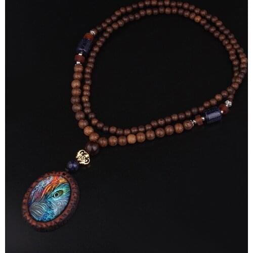 New original fashion peacock feather ethnic necklace,Nepal jewelry handmade sandalwood long sweater vintage jewelry necklace