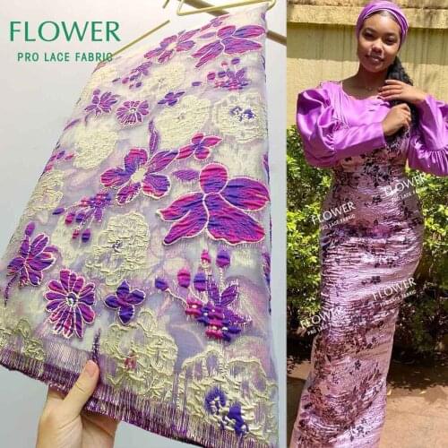 Wholesale Price!!! 2.5 Yards Purple Latest Net Mesh Lace With Embroidery For Sewing Dresses Unique Design Organza Brocade Laces