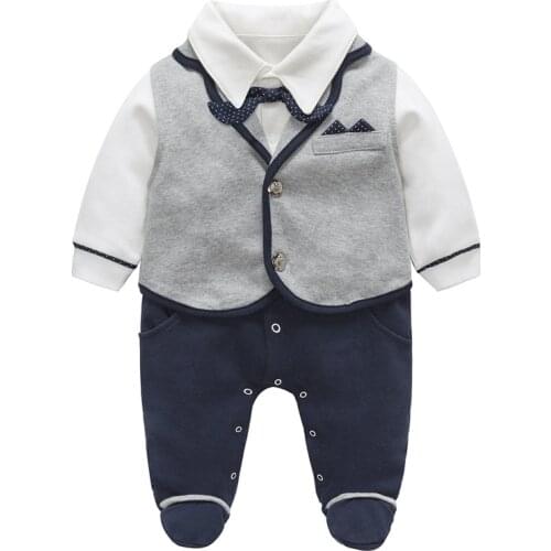 Autumn 2 piece sets baby boy clothing gentleman climbing thickened vest toddler baby romper and coat Set
