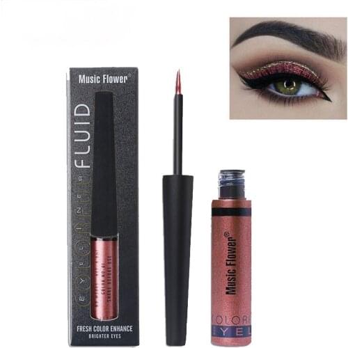 Music Flower 6 Colors Glitter Liquid Metallic Eyeliner Pen Waterproof Shimmer Quick-dry Eye Pencil Makeup Long Lasting Eye Liner