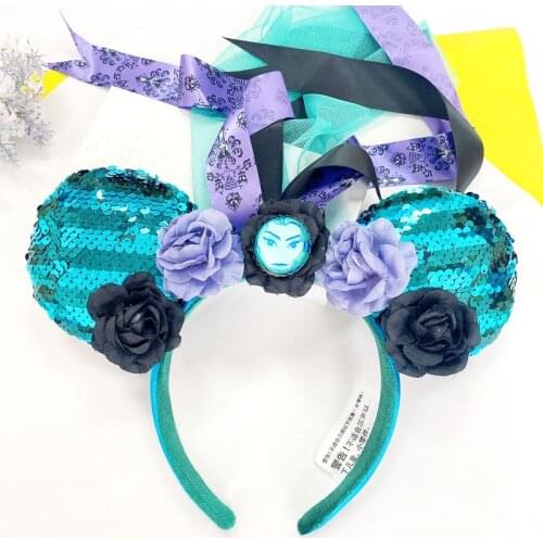 Disney Mickey Mouse Ear Headband Monkey King Hair Hoop Fish scale sequin mesh Ribbon Party Headwear Girl Toy Birthday Gift
