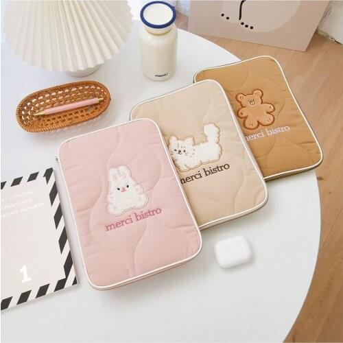 Cute Cartoon Bear Handbag 10.5 9.7inch Bag for Mac Ipad Case Holder Cute Korea A6 A7 IPad Bags Cotton Soft Travel Business