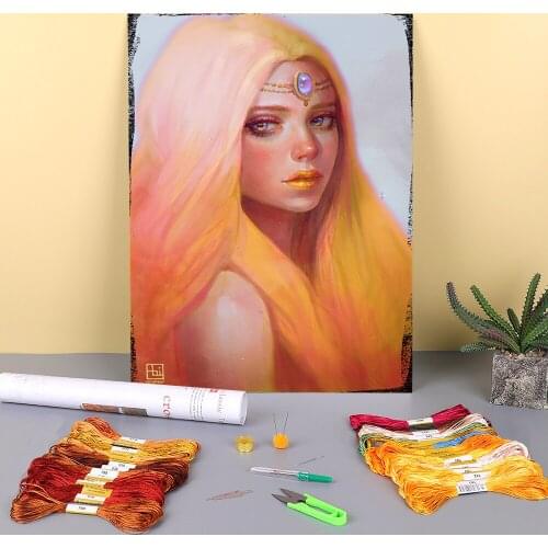 Cartoon Girl Woman Printed Fabric 11CT Cross Stitch Kit DIY Embroidery DMC Threads Handiwork Needlework Painting Floss