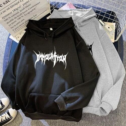 Harajuku Sweatshirts Women Warm Gothic Streetwear Punk Ladies Hoodies Black Fashionable Casual Simple Letter Printing Hoodied