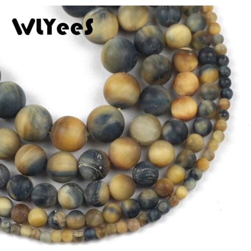 WLYeeS Matte Gold Blue Tiger Eye Natural Stone15'Strand 4 6 8 10 12MM Round Spacer Loose beads for DIY Jewelry Bracelet Making
