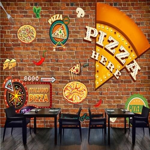 Custom mural Retro Pizza Fresco Western Restaurant Brick Wall Graffiti Wallpaper Tooling Background Wall Pizza Shop Mural