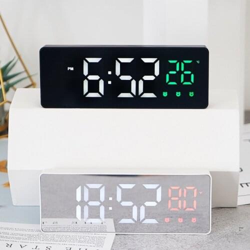 Mirror Alarm Clock Silent LED Digital Clock Bedroom Voice Control Temperature Display 3 Mode Adjustable Electronic Desktop Clock