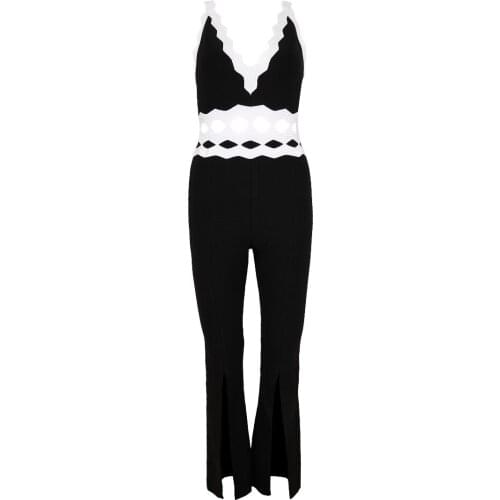 Womens Clubwear Bandage Playsuit Bodycon Party Jumpsuit Romper Long Pants Hollow Out Elastic Sexy Bandage Jumpsuit