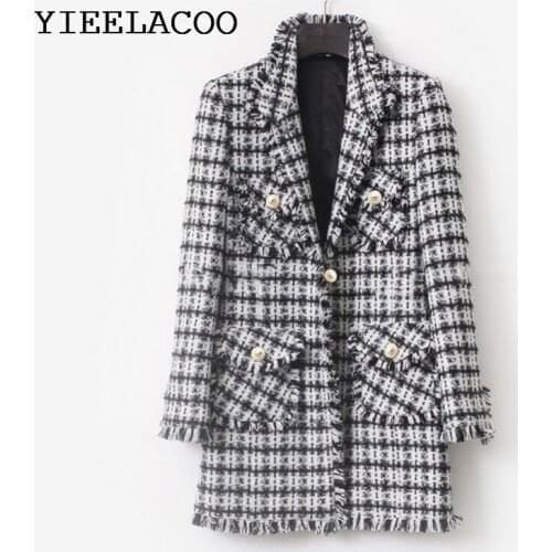 Black/White Plaid Tweed Jacket 2020 Autumn/Winter Womens Jacket Lapel Slim Mid-length Small Fragrance Jacket