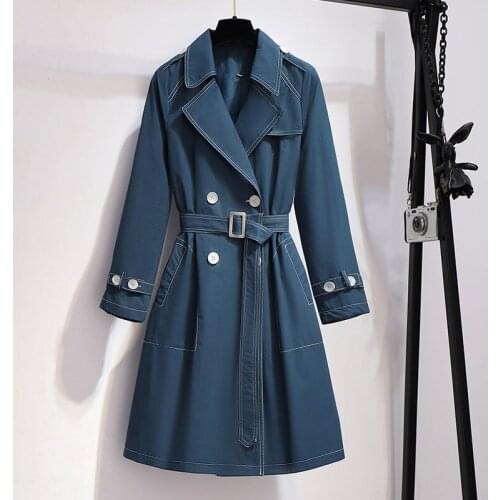 2020 Womens spring windbreaker stylish casual female lapel trench coat autumn quality brand women clothing with belt plus size