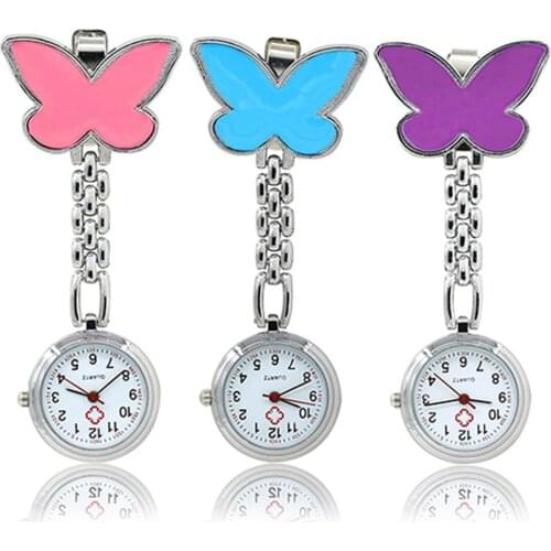 Womens Cute Pendant Butterfly Nurse Cl-ip-On Brooch Quartz Hanging Pocket Watch pocket watch nurse watch ladies women doctor