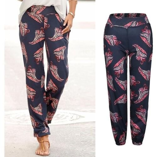 2021 Women New Casual Pants High Waist Printing Easy Trousers Long Pant Boho Beach Pockets Pants Daily Travel Pants Dropshipping