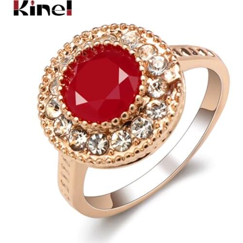 Kinel 2019 Hot Red Bride Wedding Rings Korea Fashion Women Gold Big Rings Vintage Jewelry Wholesale