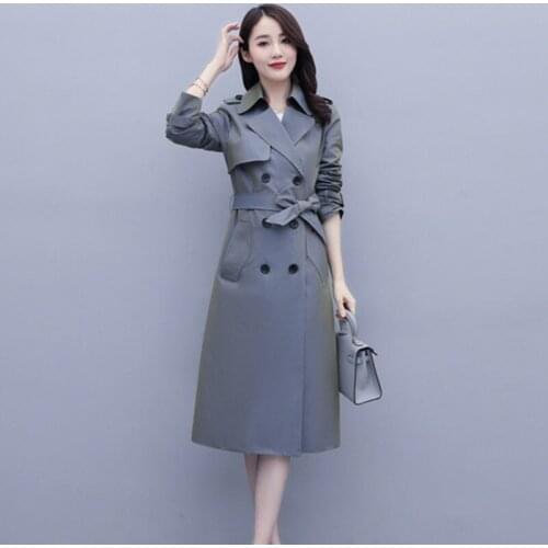 Womens Trench Coat Spring Autumn Korean Mid-Leng Style Classic Fashion Double-breasted Gradient Slim Windbreaker Outerwear