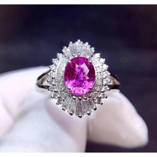 Lavender Sapphire Ring Real Pure 18 K Natural Lavender Sapphire Gemstones 1.42ct Diamonds Stone Female Ring