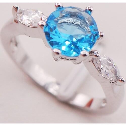 Blue Crystal Zircon Women 925 Sterling Silver Ring F741 Size 6 7 8 9 10