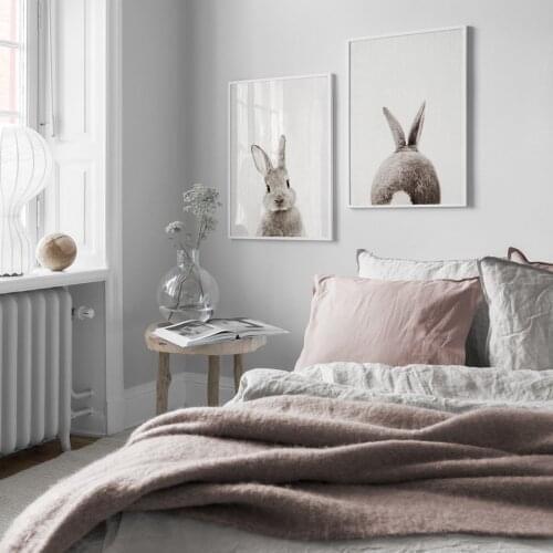 Rabbit Butt Lovely Animal Wall Art Paper And Canvas Painting Golden Cyan Art Poster Print Wall Picture for Living Room Decor