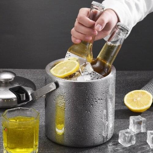 2021 new stainless steel portable ice bucket double-layer iced beverage wine beer barrel, home hotel bar ktv ice bucket