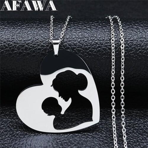 2021 Family Heart Mom Boy Stainless Steel Son Mum Silver Color Chain Necklace for Women Jewelry bijoux femme NXS01